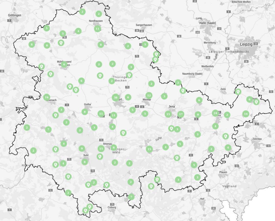 Neues Fenster: www.thega.de/energieatlas Ladepunkte in Thüringen im September 2019