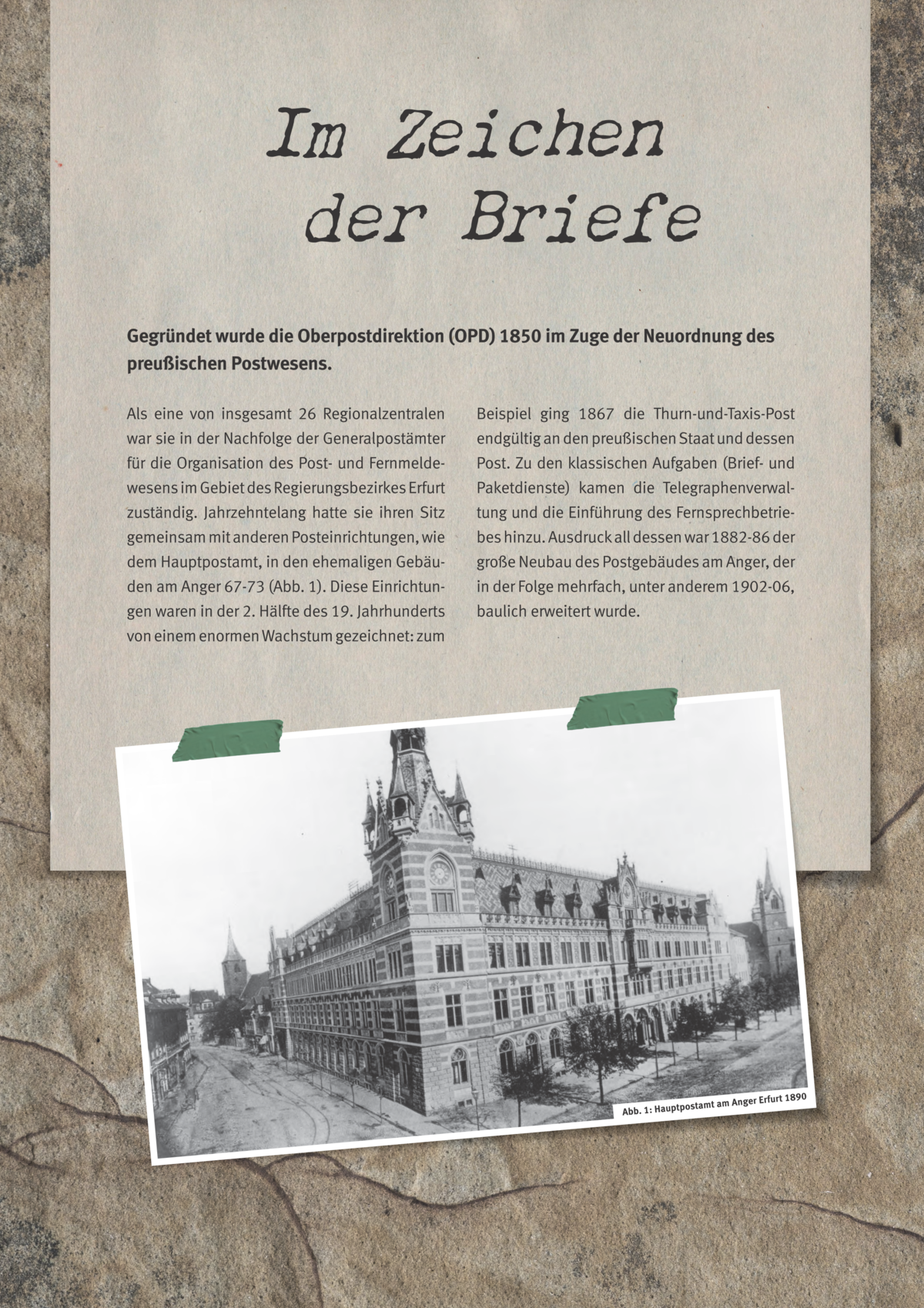 Im Zeichen der Briefe: Text zur Oberpostdirektion in Erfurt